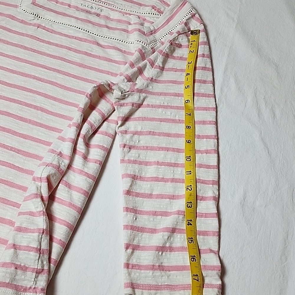 Talbots Large Pink and White Striped 100% Cotton Top Square Neck 3/4 Sleeve - Picture 9 of 10